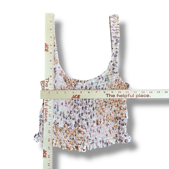 Olivaceous Floral Smocked Cropped Tank‎ Top Womens Size M Pink Multicolor - Picture 3 of 6